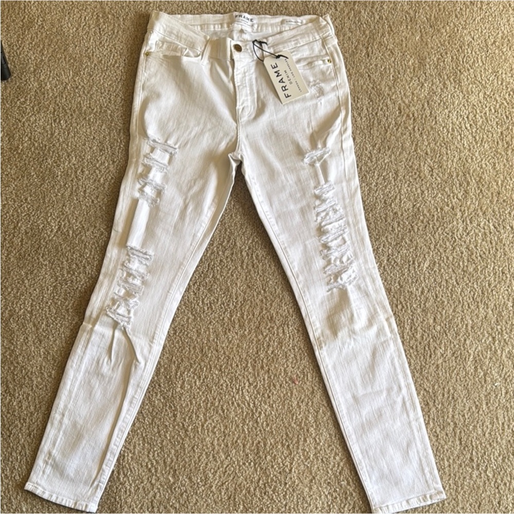 Frame White Distressed skinny Jeans
